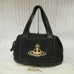 m001 F Vivienne Westwood ヴィヴィアンウェストウッド トートバッグ キャンバス ブラック オーブ ゴールド