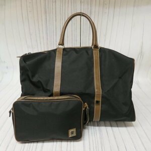 m001 F dunhill　ダンヒル　ボストンバッグ　旅行鞄 ナイロン ポーチ付き ブラウン ブラック