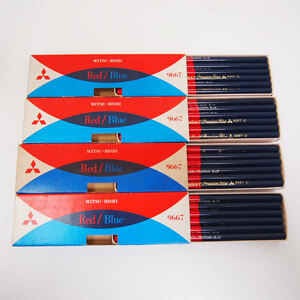 当時物 三菱鉛筆 朱・青 Red/Blue 鉛筆 4ダース ＃9667 未使用 箱入り 昭和レトロ MITSU-BISHI (LA11)