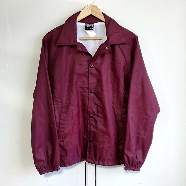 C8◆90s USA製 ATHLETIC WORKS ナイロン コーチジャケット sizeM 無地 えんじ ワインレッド アメリカ製 長袖 古着 中古 USED vintage 