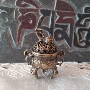 西蔵チベット飾り香炉置物雪豹獅子密教仏教タンカ曼陀羅吉祥梵輪廻転生インドネパール仏具ヨガヒーリングスピリチュアル仏像アンティーク