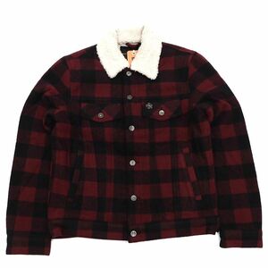 L04153 新品 DEUS EX MACHINA/ボア ジャケット【サイズ：XL】ブラック/レッド DMW2061220 MIKEY PLAID TRUCKER デウスエクスマキナ 