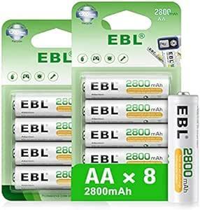 単3形電池 8個パック EBL 単三電池 充電式 2800mAh 単3 充電池 大容量 8本入り ニッケル水素充電式電池 長寿命