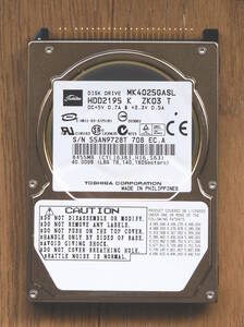 40GB、東芝製2.5インチHDD MK4025GASL