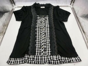 【IJ19-07】【送料無料】axes femme アクシーズファム/半袖 フリルレース Tシャツ/Mサイズ/レディース/トップス