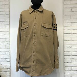 POLO Ralph Lauren ポロラルフローレン ポロジーンズ 長袖シャツ ミリタリー コットン100% XLサイズ オーバーサイズ ベージュ