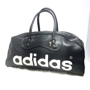 (志木)adidas/アディダス 70’ｓ ロゴ レザー ボストンバッグ 鍵付き 黒 ブラック 旅行鞄 トラベル ヴィンテージ