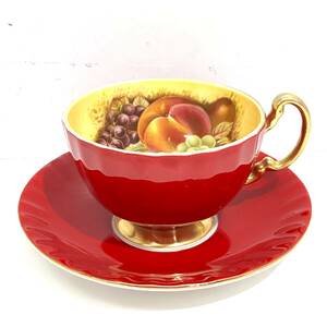 (. tree )AYNSLEY( Aynsley )o- tea -do Gold red tea cup & saucer 1 customer fruit design Fine Bone China gold paint Western-style tableware 