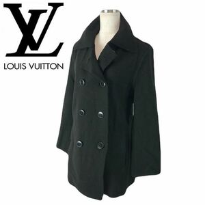 e252 LOUIS VUITTON ルイヴィトン ウール コート ジャケット トレンチ Pコート 黒 48 イタリア製 正規品 羊毛 シルク メンズ レディース