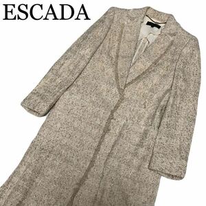 e256 ESCADA エスカーダ ツイード ジャケット ロングコート ベージュ ゴールド 36 チェスター 5009198 正規品 アウター スプリングコート