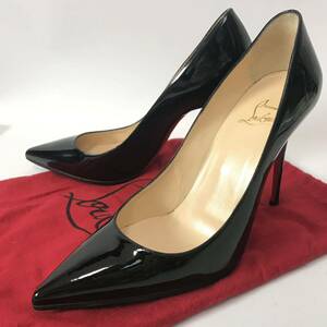 e28 美品 Christian Louboutin クリスチャン ルブタン エナメル パンプス パテント レザー ハイヒール ピンヒール ブラック37.5 正規品