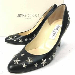 e40 良品 JIMMY CHOO ジミーチュウ スター スタッズ パンプス レザー ハイヒール ブラック 星 正規品 レディース シューズ 羊革