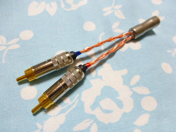 2.5mm4極 3.5mm3極 (メス) → RCA ステレオ 変換ケーブル オーグライン +Pt 撚り線 + 7NOCC 純銅 八芯 nano iDSD Hugo Hugo2 等 高品質ver