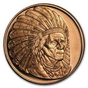 [カプセル付き] (新品) アメリカ「インディアン族長・シッティング・ブル」純銅・1オンス 28.35gm 銅貨 コイン