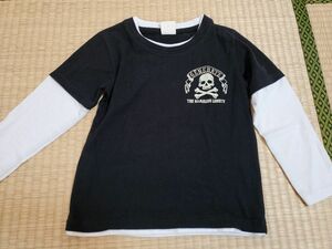 110 ロンT 長袖 長袖Tシャツ スカル ドクロ 重ね着風