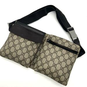 1円◆極美品◆希少品 グッチ GUCCI ウエストポーチ ボディバッグ ショルダー GGスプリーム ビジネス メンズ レザー 本革 PVC 斜め掛け 鞄