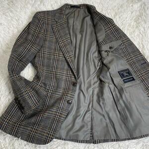 1円◆美品◆カシミヤ混 バーバリーズ BURBERRY PRESTIGE COLLECTION テーラードジャケット ツイード チェック ビジネス メンズ M ブレザー 