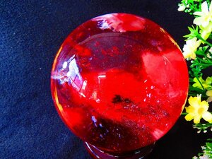 絶品★★超綺麗Ｋ9赤水晶丸玉★超巨大871ｇ★105ｍｍ台座付TK642Ｃ－1