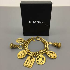 CHANEL ヴィンテージ シャネル ココマーク ロゴプレート チェーン ブレスレット ゴールド