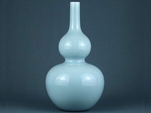 古びた蔵『清 道光年製 陶磁器 天青釉葫蘆瓶』極細工 置物 擺件 古賞物 古美術 中国古玩