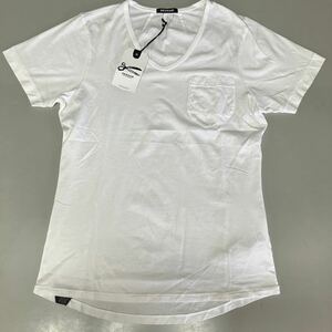 デンハム DENHAM 定価6800円 Tシャツ 未使用 ポケット付き Lサイズ メンズ 綿100% 半袖 白 ホワイト Vネック ポケT