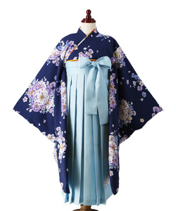キャサリンコテージ　サイズ160高見え刺繍入り簡単着付けの袴ネイビー×ライトブルー