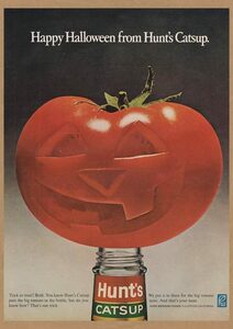 ハンツ トマトケチャップ レトロミニポスター B5サイズ 複製広告 ◆ Hunt's ハロウィーン カボチャ風 USAD5-388