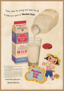 Meadow Gold ミルク レトロミニポスター B5サイズ 複製広告 ◆ 牛乳 乳製品 MILK 女の子キャラ USAD5-363