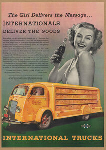 インターナショナル トラックス レトロミニポスター B5サイズ 複製広告 ◆ アメ車 運搬車 配達 運送 コカコーラ IH USAD5-379