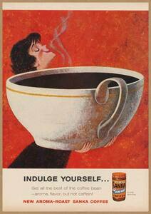 SANKA COFFEE レトロミニポスター B5サイズ 複製広告 ◆ サンカ インスタント 大きいコーヒーカップ カフェイン抜き 女性 USAD5-171