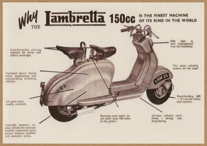 Lambretta 1500cc レトロバイク ミニポスター B5サイズ ◆ 複製 ランブレッタ 解説 セピア USAD5-395