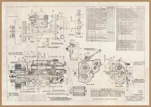 ハーレー クラッチ ＆ ミッション 設計図 レトロミニポスター ◆ 複製 HARLEY B5サイズ USAD5-005-1