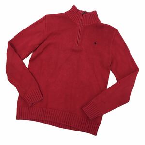 ND160 POLO RALPH LAUREN ポロラルフローレン 長袖 ニット セーター ハーフ ジップアップ コットン 綿100% レッド 子供服 XL