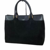 Ah036 本革 Hamano 濱野 ハマノ レザー スエード ハンドバッグ 腕掛け バッグ 黒 ブラック 鞄 カバン bag_画像4