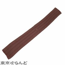 101686349 エルメス HERMES フリンジ 細身 マフラー ブラウン シルク 金具 総柄 スカーフ ユニセックス_画像4