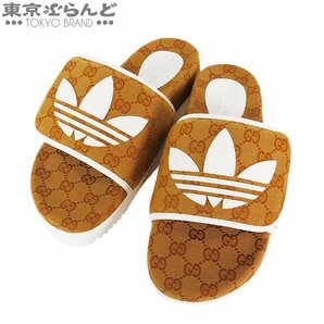 101702540 グッチ GUCCI アディダス コラボ プラットフォーム サンダル ゴールドブラウン GGキャンバス スライドサンダル 7 メンズ 未使用の画像1