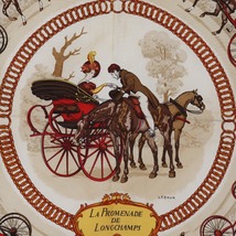 HERMES エルメス カレ90 LA PROMENADE DE LONGCHAMPS ロンシャンへの散歩 スカーフ シルク ベージュ レディース【H221623124】中古_画像6