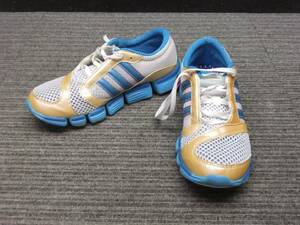 nc コ12-27 adidas climacool アディダス クライマクール スニーカー メンズ ホワイト 水色 ゴールド ライン シューズ 23.5cm 中古