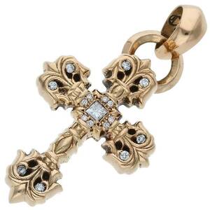 クロムハーツ Chrome Hearts 22K FILIG/CROSS-XSM P/D/フィリグリークロスXS PAVEダイヤ/ゴールドネックレストップ 中古 NO05