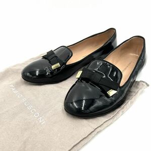 C @ 保存袋付き イタリア製 '高級感溢れる' FABIO RUSCONI ファビオルスコーニ 本革 エナメル LETHER パンプス EU36 22.5cm 婦人靴 BLACK