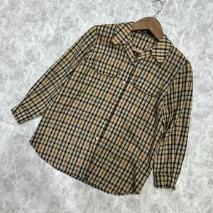 II @ 日本製 '洗礼されたデザイン' DAKS ダックス 長袖 WOOL チェック柄 オープンカラー シャツ 9R レディース 婦人服 トップス 古着 