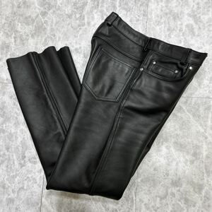 HH @ 極上レザー使用 '漢の逸品' MET'S 本革 LEATHER 牛革 ブーツカット パンツ W31 履き心地抜群 メンズ 紳士服 ボトムス 古着 BLACK 