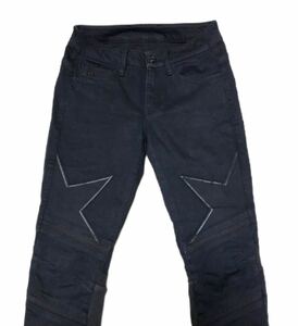 9696《G-STAR RAW ジースターロウ》スターワッペン ストレッチ素材 カラー バイカー デニム パンツ ブラック W28L30