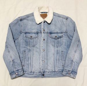 9810《Levi's PREMIUM リーバイス》激シブ色落ち ビッグE 裏ボア シェルパ トラッカー ジャケット インディゴブルー L