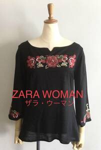 スペイン発【ZARA WOMANザラ・ウーマン】薔薇刺繍ブラックカットソーL
