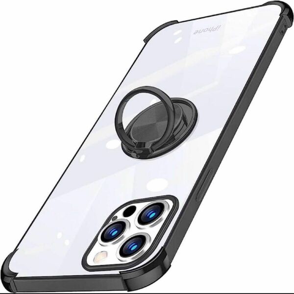 スマホ保護ケース iPhone 13 Pro 用ケース クリア リング付き バンパー ド　ブラック　黒　落下防止リング　シリコン