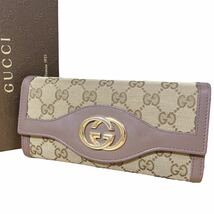 グッチ GUCCI 長財布 インターロッキング GGキャンバス GG柄 ゴールド金具 革 レザー 紫 パープル レディース メンズ ウィメンズ_画像1