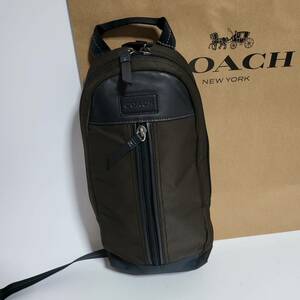 未使用に近いCOACH◇◇コーチ ショルダーバッグ F70692 ナイロン×レザー ダークブラウンメンズ ボディバッグ