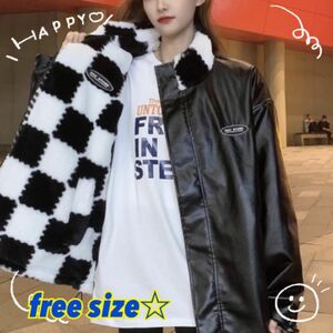 【SALE♪】リバーシブルアウター ブロッキング チェック 韓国 オーバーサイズ