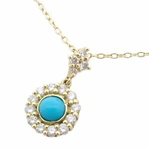 ahkahblanc Ahkah Blanc round tia2015 necklace K18YG/ turquoise / diamond 0.10ct[... pawnshop ]